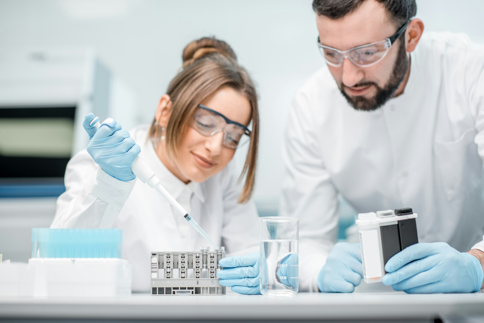 Laboratory assistants working in the medical laboratory